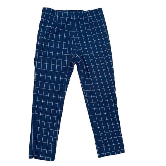 J Jill Plaid Windowpane Ponte Knit Pull On Stretch Pants Blue size 12 Petite - Picture 1 of 6
